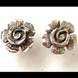 Etched Sterling Silver Rose Stud Earrings 925
